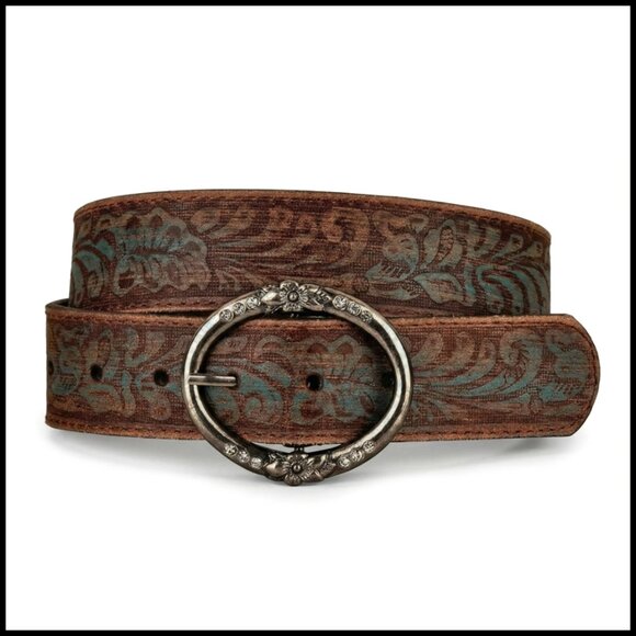 Accessories - Distressed Leather Belt with Rhinestone Buckle Vintage Western Boho Style